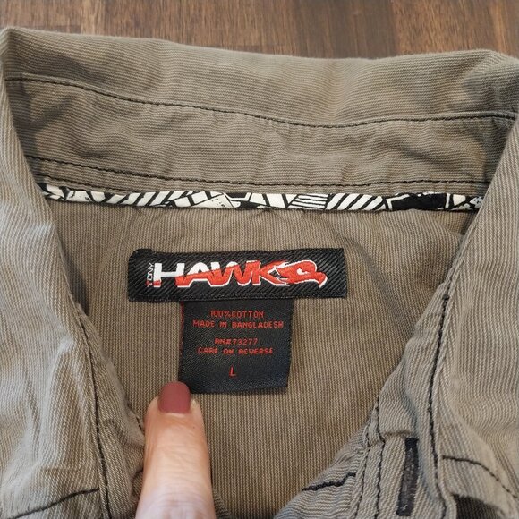 Tony Hawk Shirt Mens Large Olive Green 100% Cotton Button Down Collar Short Slv - Picture 7 of 10